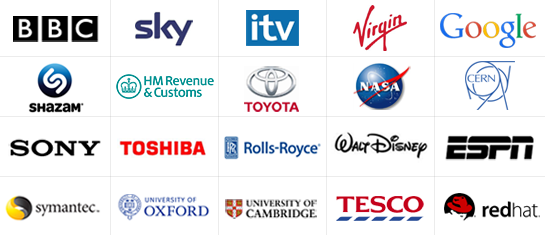 NASA, BBC, ITV, SONY, SKY, Disney, Google logos.
